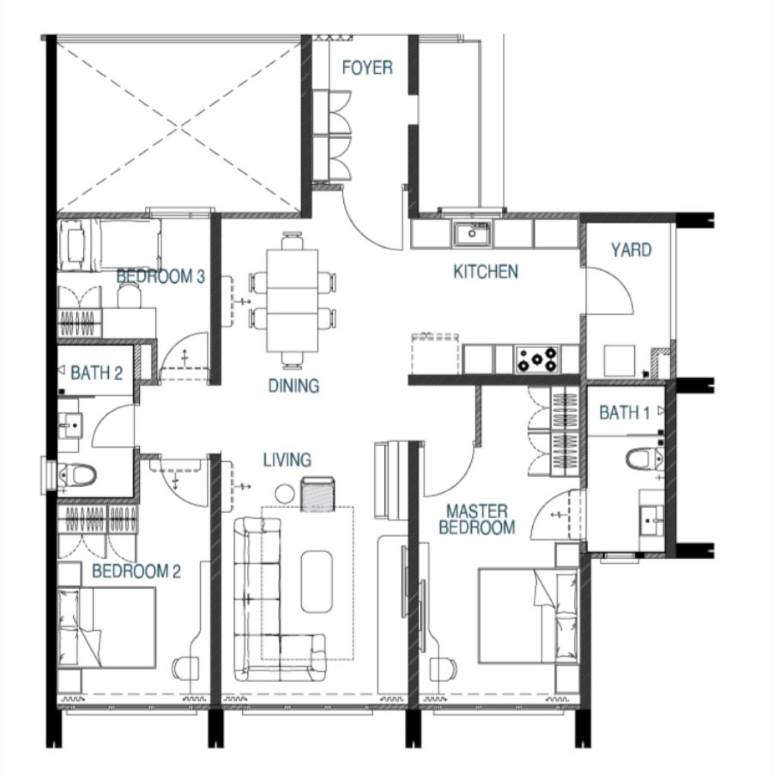 Waterstone Type D2 floor plan, 1,334 sq.ft