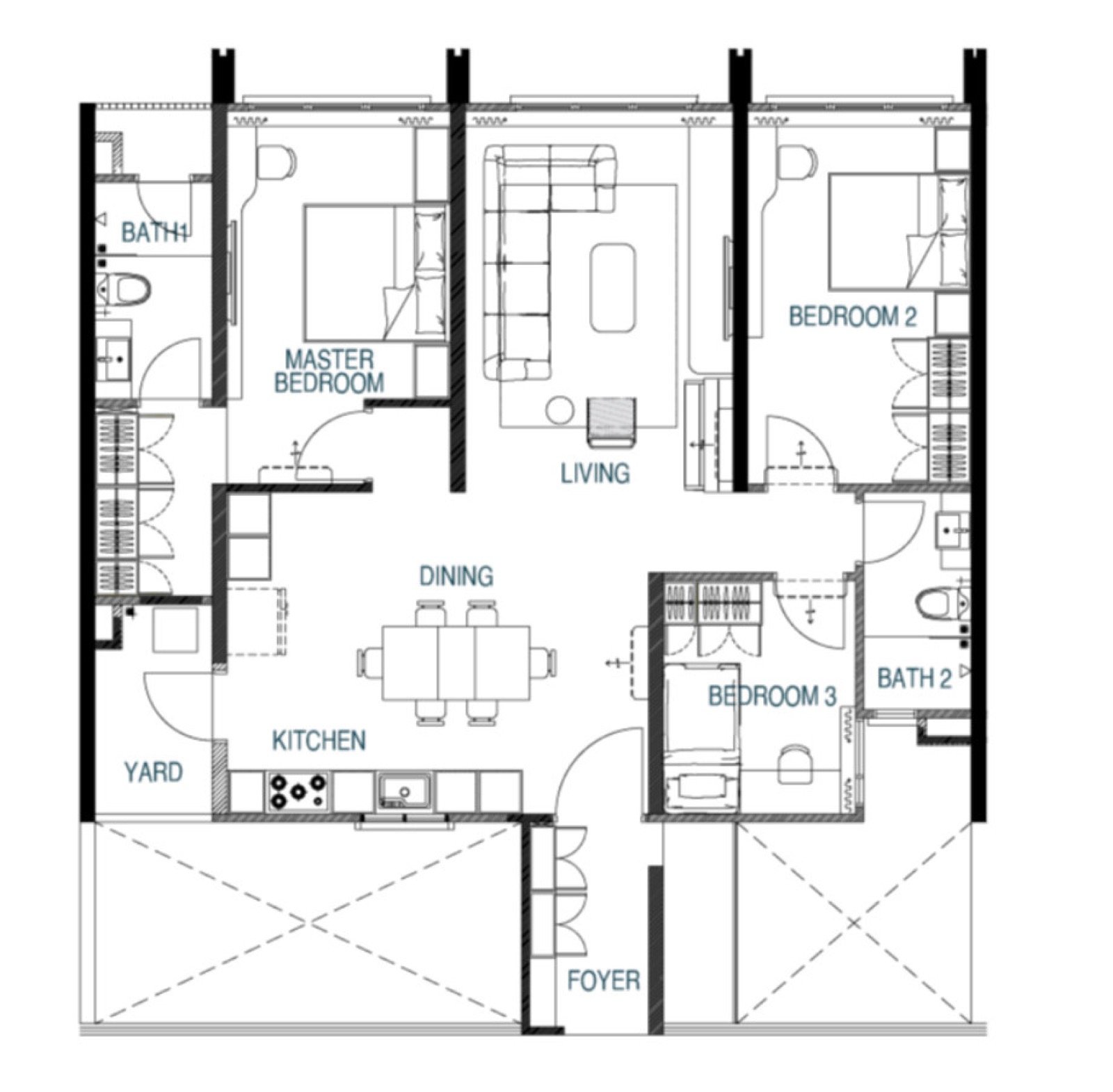 Waterstone Type E2 floor plan, 1,334 sq.ft